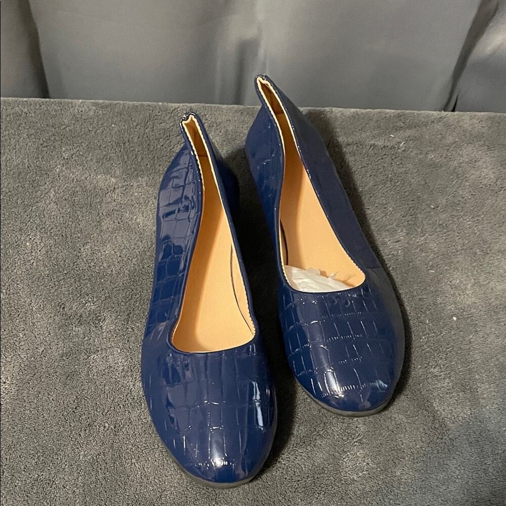 Navy Croc-Embossed Patent Flats